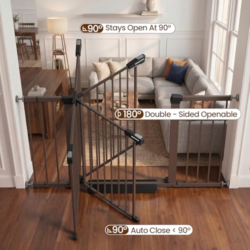 29.7 51 Inch Extra Wide Baby Gate for Stairs (Brown / 29.7-51"W x 28"H)