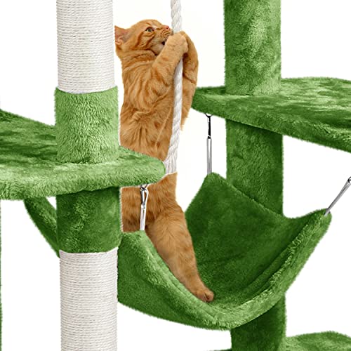 63in Sturdy Large Cat Tree for Indoor Heavy Cats (Green / 63in)