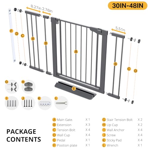 30 48 in Baby Gate for Stairs (Cool Gray / 30-48"W x 30.5"H)