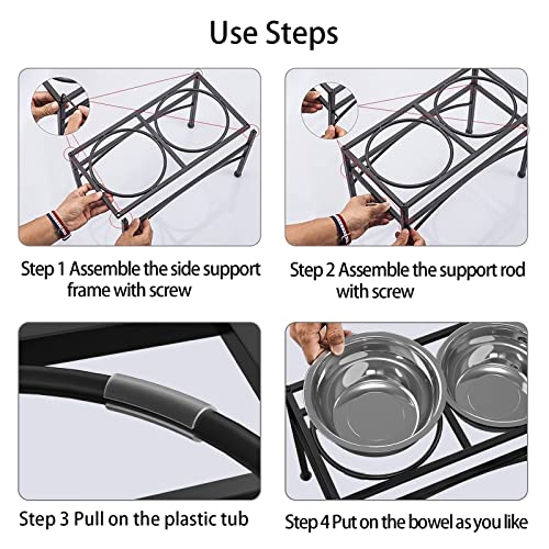 Dog Bowls Raised Pet Feeder with Stand (Black Medium)