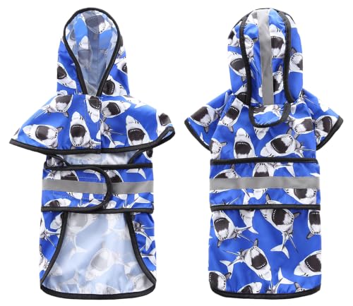 Dog Raincoat Hooded Reflective Waterproof Slicker Poncho (Shark / L(8-9 pound))