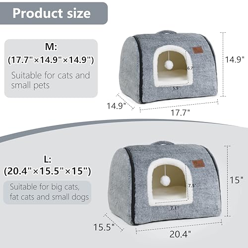 cat Bed cave cat beds for Indoor Cats (M:(17.7"×14.9"×14.9") / Dark Grey)