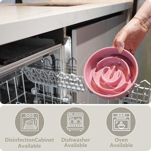 Ceramic Slow Feeder and Water Bowl Set for Small Dogs (Pink / 6" D)