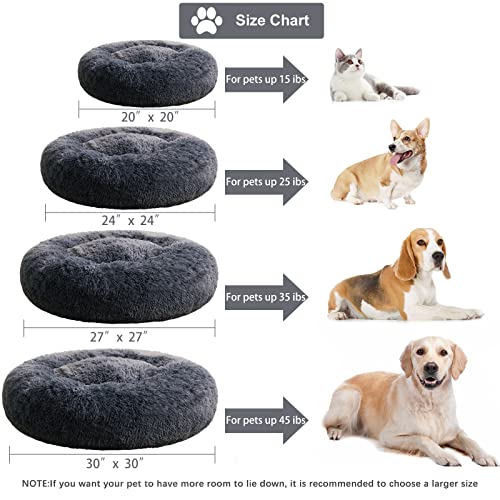 Large Round Calming Dog Bed Cat Bed for Comfy Sleep (36"L x 36"W x 10"Th / Navy Grey)