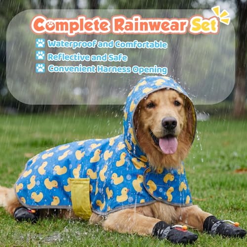 2-in-1 Reversible Dog Raincoat Jacket Shoes 20-38lbs, Double Side (Double Side / 20-38lbs)