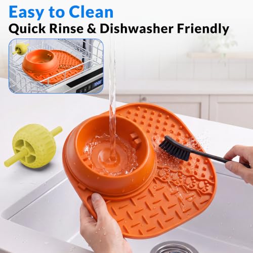 Slow Feeder Dog Licking Bowl with Rolling Ball (Orange)