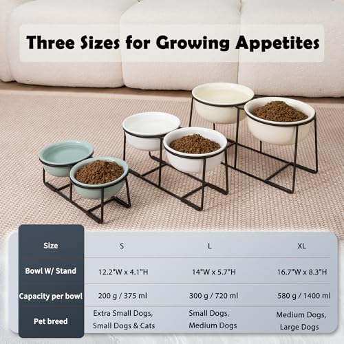 Ceramic Elevated Dog Bowl Set (Green / S × 2)