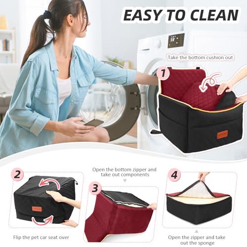 Dog Car Seat for Small Medium Dogs (Black/red)