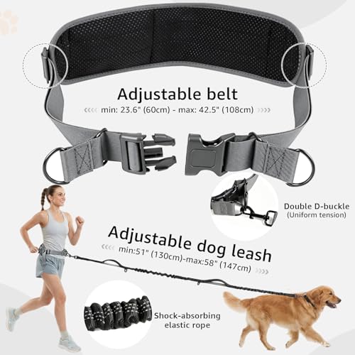 Hands Free Dog Leash with Waist Pack Bungee for Running Gray (Gray)