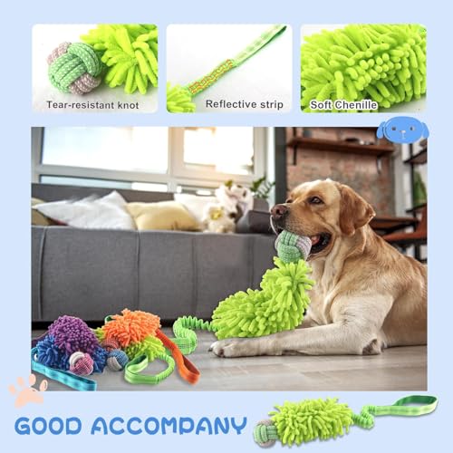 Dog Puppy Toys Dog Squeak Toys Plush Dog Toy with Dog Ropes Knots for Fun and Teeth Cleaning (Green / Dog Bite Ball Toy)