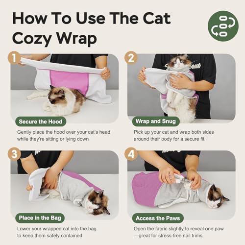 Cat Wrap for Cutting Nails (L(15-28lbs) / Pinkish Purple)