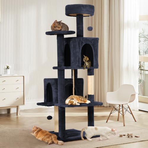 58.5inch Large Cat Tree Tower Condo for Indoor Cats (58.5in / Light Black)