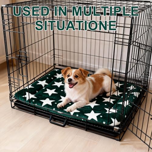Dog Bed Mat Soft & Comfortable Dog Kennel Pad for Crate (M(30"*20"*1.5") / Big&Little Stars Green-1pc)