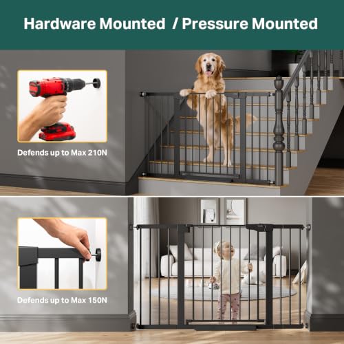 2-Pack 29.7-51.5 in Extra Wide Baby Gate for Stairs, Dog Gate Black (Black / 29.7-51.5"W x 30.5"H (2 Pack ))