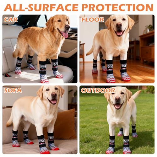 Dog Socks to Prevent Licking Paws with Grippers for Hardwood Floors Anti Slip (Small / Grey)