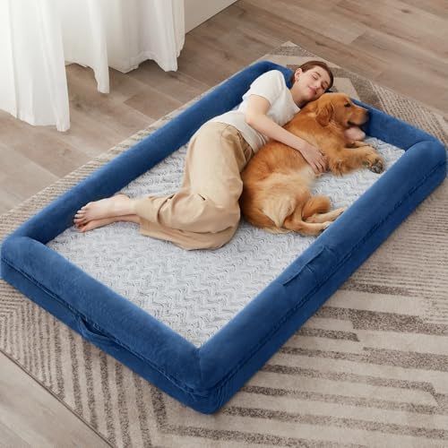 Human Dog Bed Orthopedic for Adult & Dogs Comfy Sleeping (Blue / Human (71x46x7.5in))