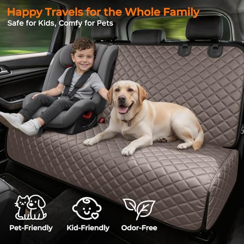 Dog Car Seat Cover for Back Seat (Khaki / Medium (52" W x 49" L))