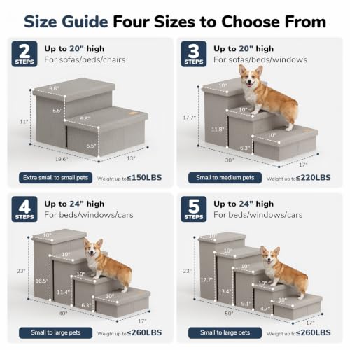 4 Step Wide Dog Stairs 23" H with Removable Cover (Covered Grey / 40"D x 17"W x 23"H)