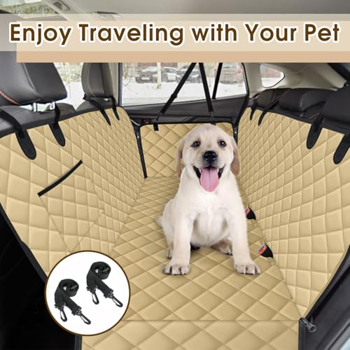 Waterproof Dog Car Seat Cover for Back Seat (Khaki,Black / Large,Standard)
