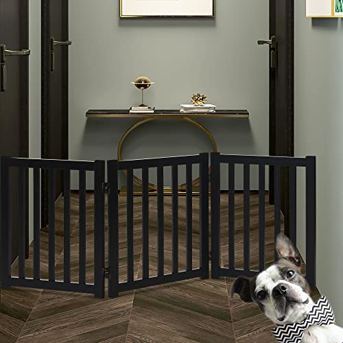 Wooden Free Standing Dog Gate 60" W x 24" H (Black / 60"W x 24"H)