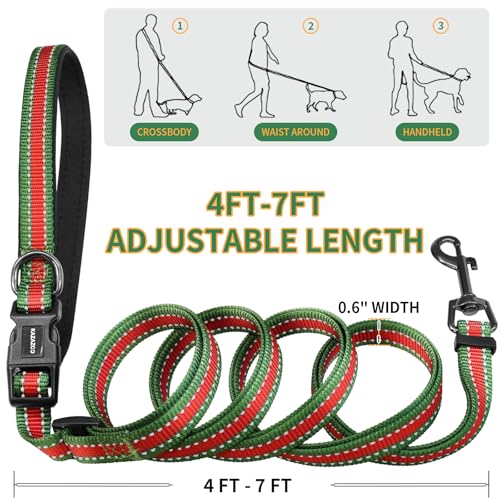 Hands Free Dog Leash with Poop Bag Holder (Red&green)