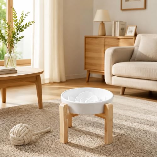 8.66 in Dog Bowl Ceramic Slow Feeder for Medium Large Dogs (White / 8.66in)