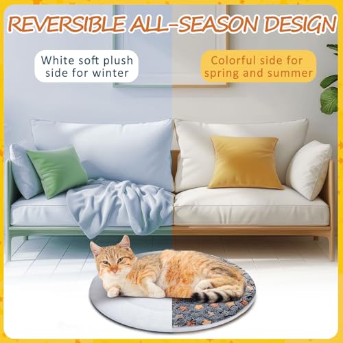 2 Pack Self Heating Cat Pad Self Heating Cat Bed Machine Washable Heat Pet Mat Reversible Body Thermal Warm Round Dog Bed Crate Blanket for Feral and Indoor Cats (16'' / Star)