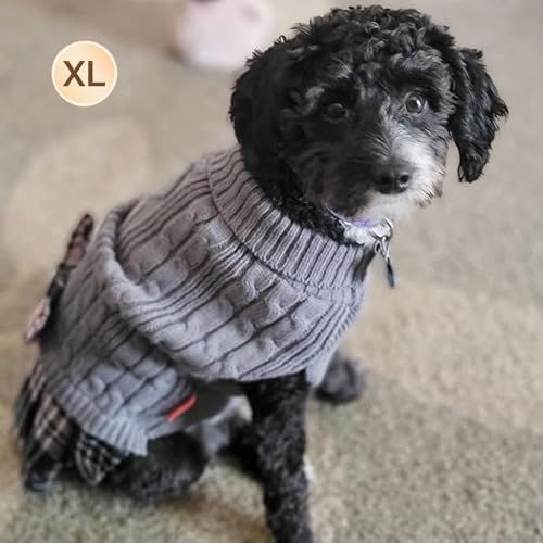 Dog Sweater Dress for Small Medium Dogs Turtleneck Thick Knit (X-Large (24-35lbs) / 04# Grey)