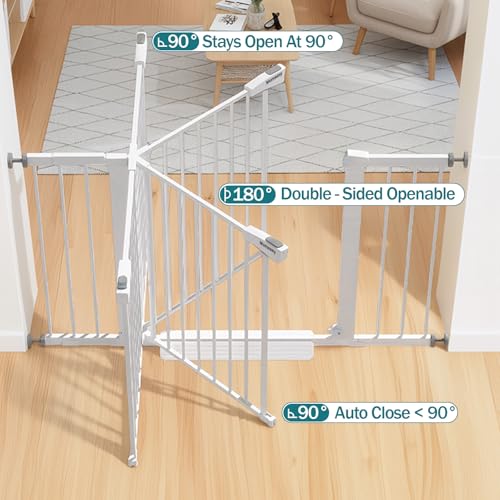 29.7 48" Baby Gate for Stairs (White / 29.7-48"W x 28"H)