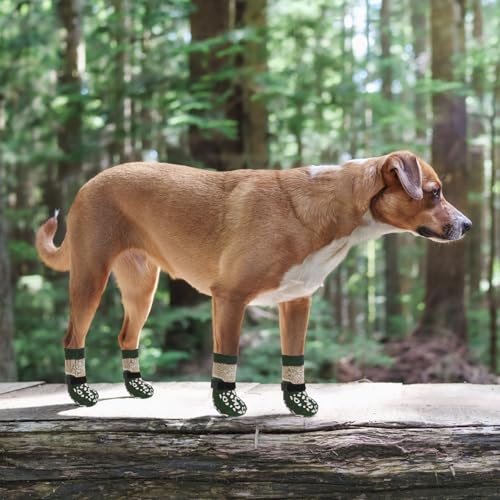 Dog Socks Shoes for Hot Pavement (Khaki+green / Small(4 Pack))