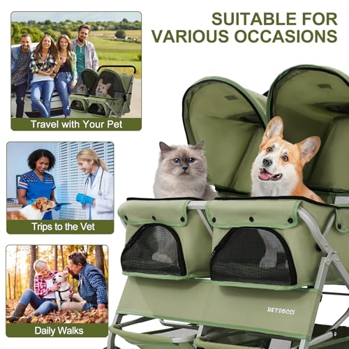 Double Pet Stroller for 2 Small Dogs & Cats (Green)