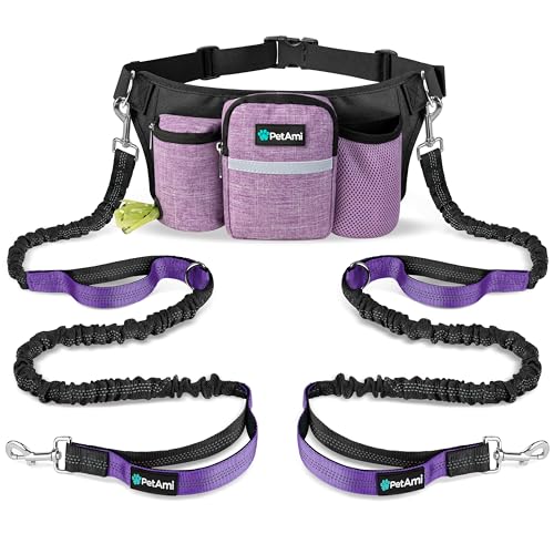 Premium Hands Free Dog Leash for 2 Dogs (Purple / 2 Leashes)