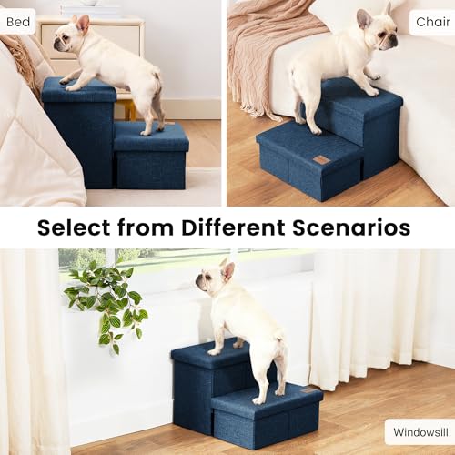 Dog Stairs for High Bed (Navy Blue / 19" X 17" X 13" H)