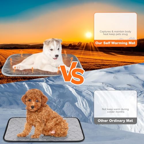 2 Pack Self Heating Cat Mat Self Warming Pet Pads Washable Kennel Mat Dog Crate Pad Reflects Body Heat Non Skid Cat Thermal Pads for Puppy Indoor Outdoor (19 x 28 inches / Gray)
