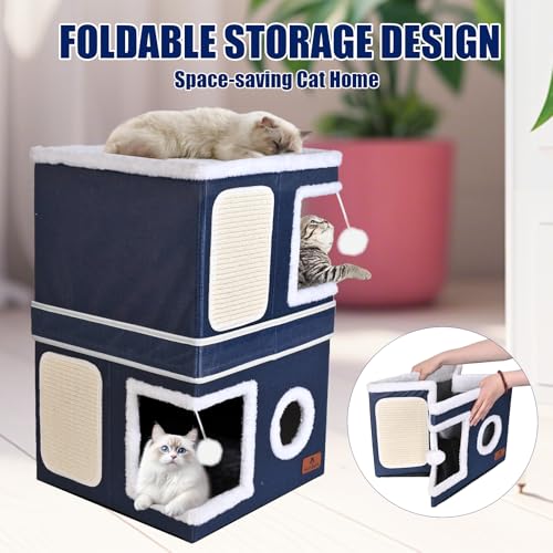 2 Story Cat House for Indoor Cats (Blue / Double)