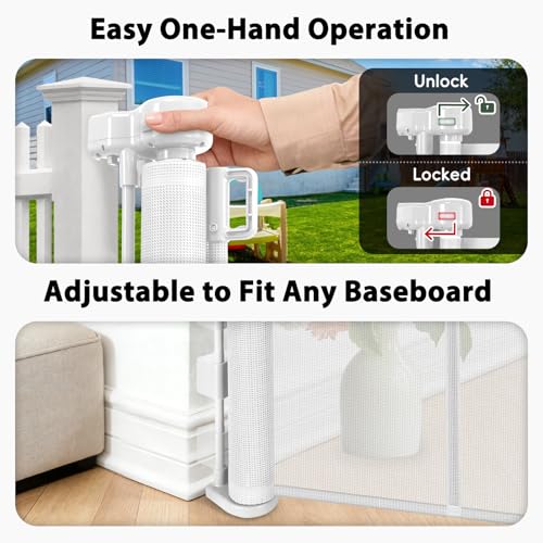 200" Extra Wide Baby Gate Retractable Dog Gate for Driveway (White / (48" Tall x 200" Wide))
