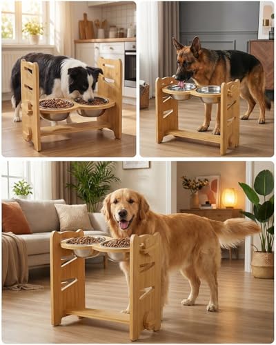 Elevated Dog Bowls (6.8″-13.4″For Medium and Large Dogs / Bamboo)