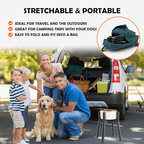 Elevated Dog Bowl Stand for Large Dogs (Height: 11", Width: 7-10.6" / Black, 4-Legs, 11H-Round)