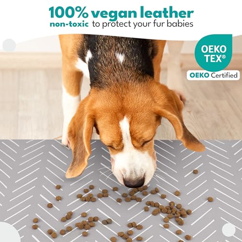 Large Dog Mat for Food and Water (16.5"L x 26"W / Gray Mud Cloth)
