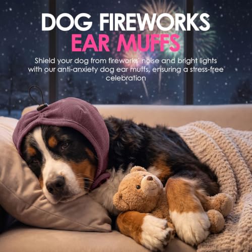 Dog Ear Muffs Noise Protection Thick Padded Dog Calming Hoodie (Purple / Medium)