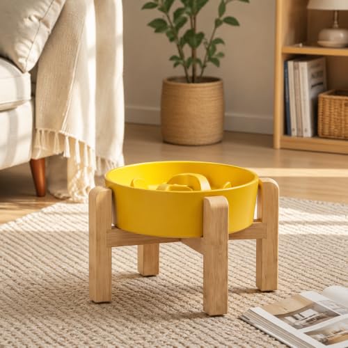 Elevated Slow Feeder Ceramic Dog Bowls 8.26in (Yellow / 8.26in)