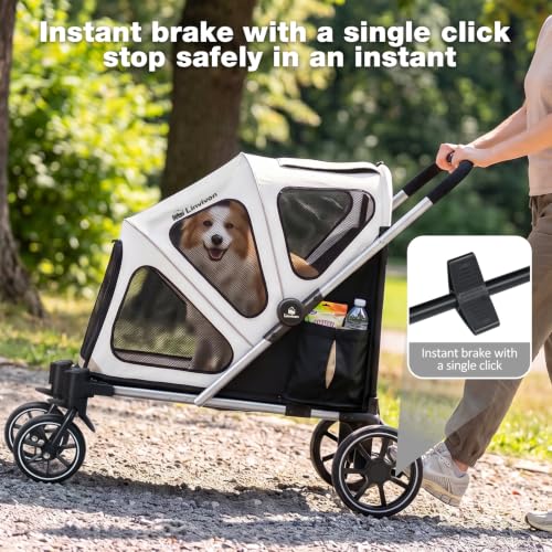 Dog Stroller for Medium Dogs 88lbs with Ramp for Easy Access Foldable (Black&Gray)