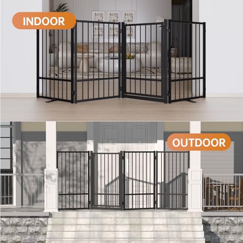 Full Metal Freestanding Dog Gate with Door (【2 Panels】40"W*32H" / Black)