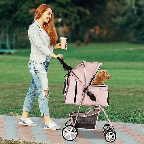 4 Wheel Pet Stroller for Small Dogs and Cats (Light Pink)