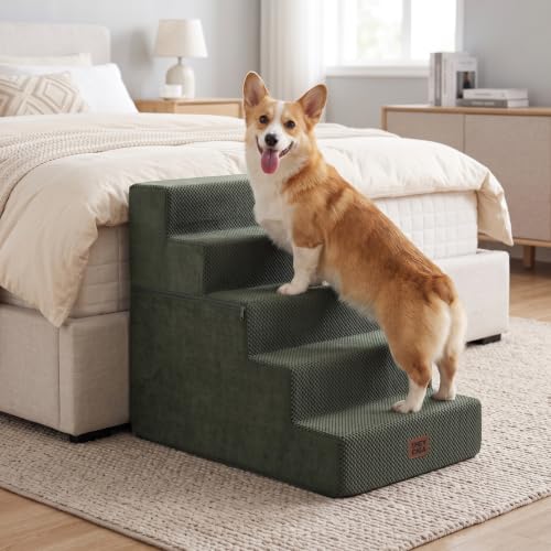 Dog Stairs for Bed 22.5" H (Military Green / Extra Wide 17.7" x 35" x 22.5")