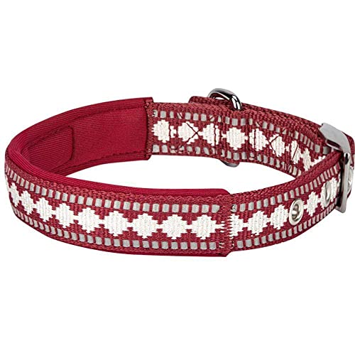 Reflective Jacquard Dog Collar with Neoprene Padding & Metal Buckle (Small / Metal Buckle-Marsala Red)
