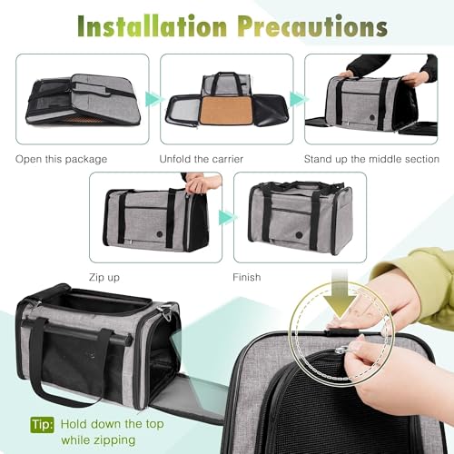 25lbs Cat Carrier Lightproof Soft Sided Pet Carrier for Large Cat (17.5"L x 11.0"W x 11.0"H / Grey)