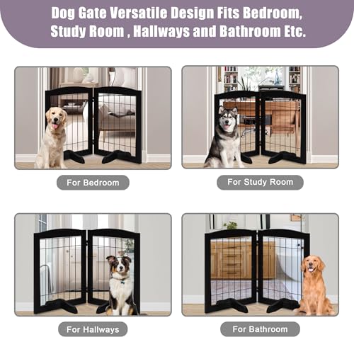2 Panel Freestanding Adjustable Wooden Dog Gate (30"Height-2 Panel / Black)