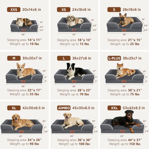 Waterproof Orthopedic Dog Bed for Extra Large Dogs (42.0"L x 30.0"W x 8.5"Th / Dark Grey)