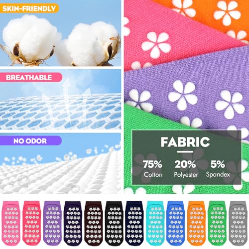 12 Pairs Grip Socks for Women & Men (5.5-9 / 12 Pairs/Sakura-multi)